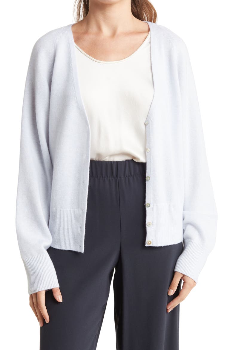 Raglan Sleeve Wool & Cashmere Cardigan, Main, color, H POWDER BLUE