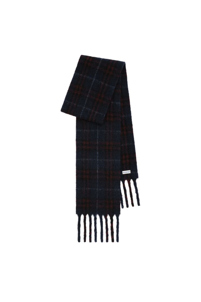 Narrow Check Alpaca Wool Blend Scarf, Main, color, Midnight blue