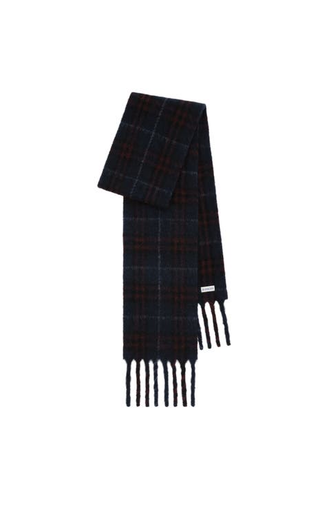 Narrow Check Alpaca Wool Blend Scarf