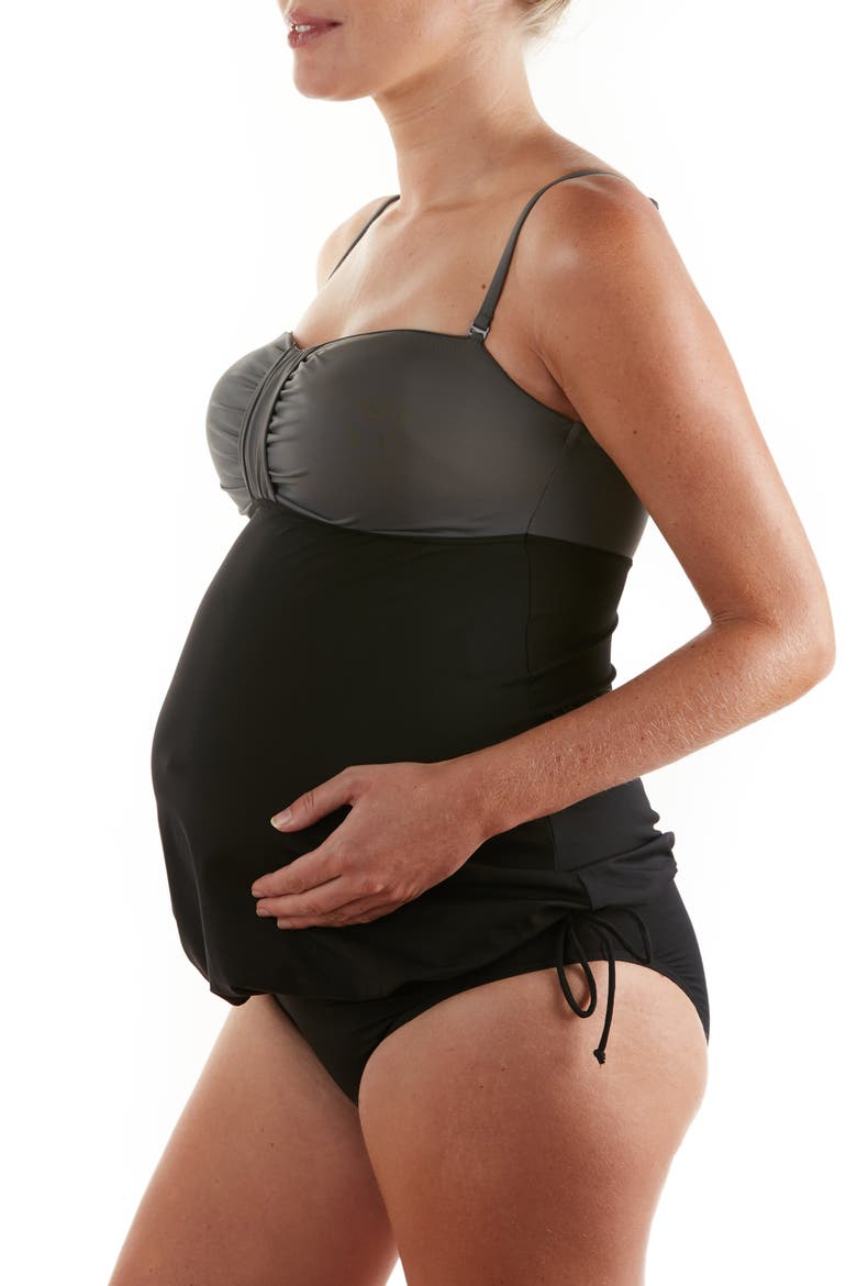 Eden Two-Piece Colorblock Maternity Tankini Swimsuit, Alternate, color, BLACK