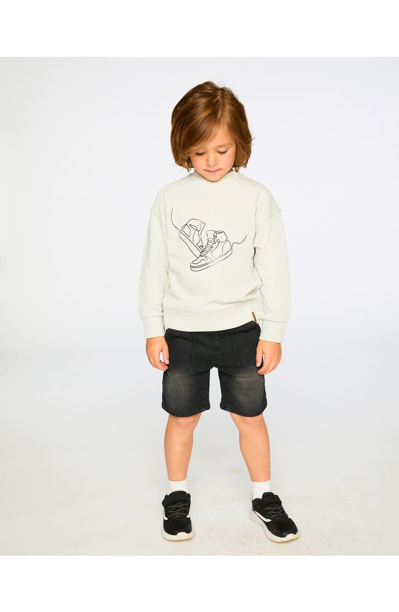 Deux par Deux French Terry Elastic Waist Drawstring Denim Shorts, Alternate, color, Denim Grey