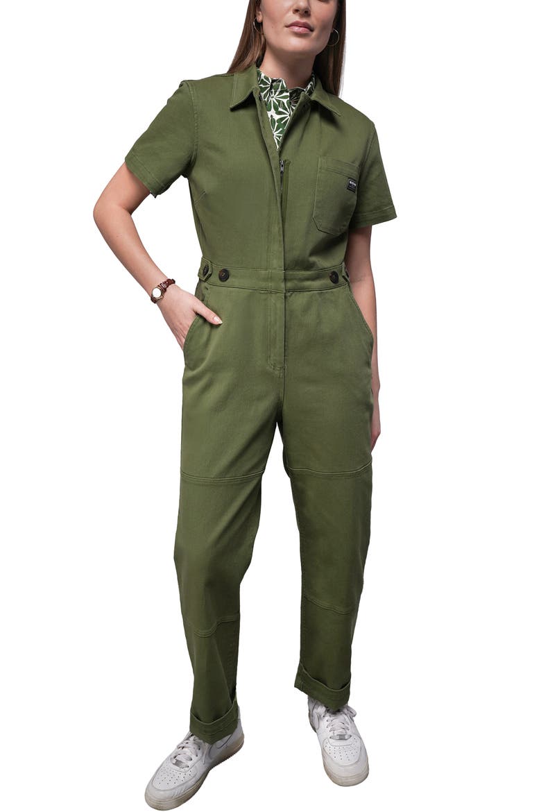 Essential Denim High Waisted Coverall, Main, color, MOSS GREEN