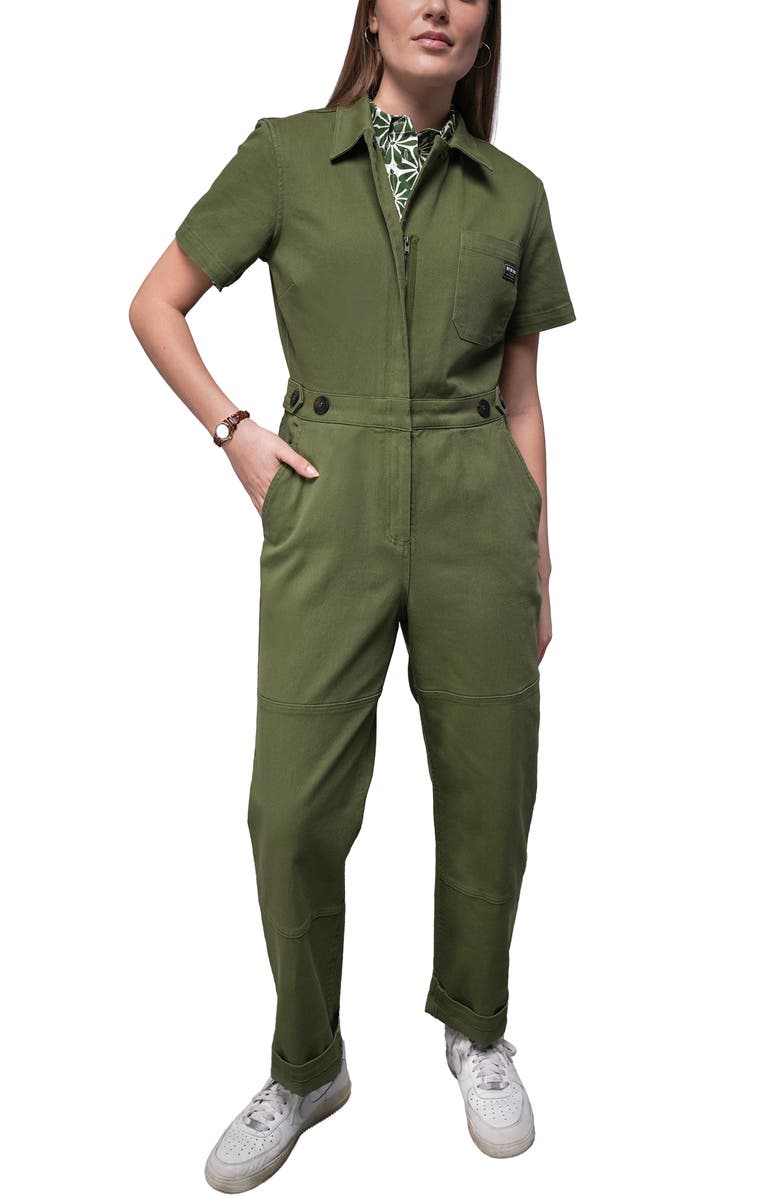 WILDFANG Essential Denim High Waisted Coverall, Main, color, Moss Green