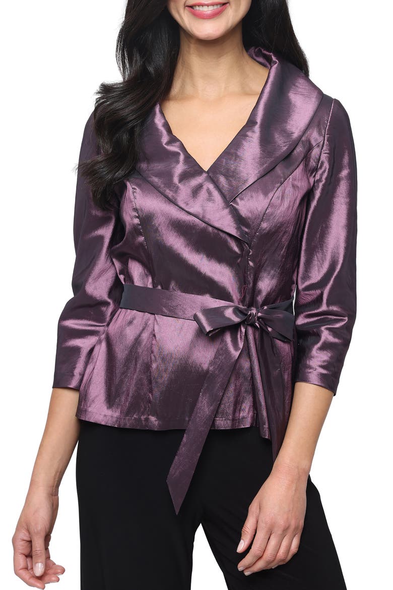 Portrait Collar Faux Wrap Top, Main, color, ORCHID