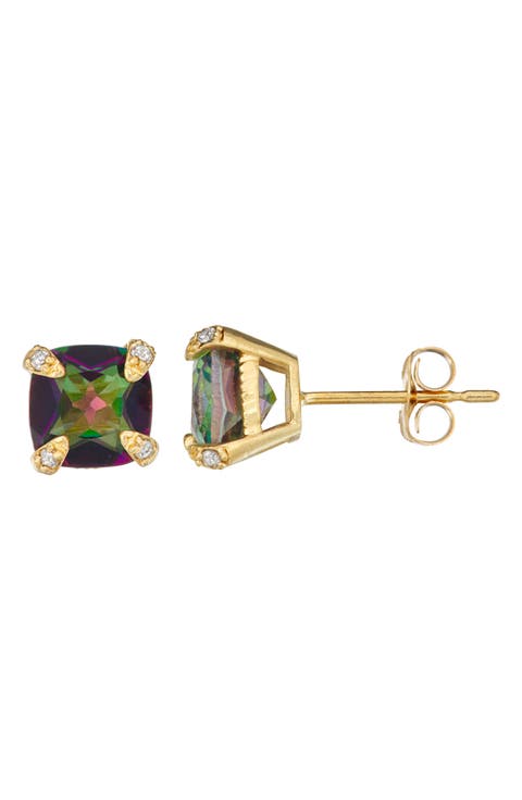 10K Gold Mystic Topaz & Diamond Stud Earrings - 0.04ct.