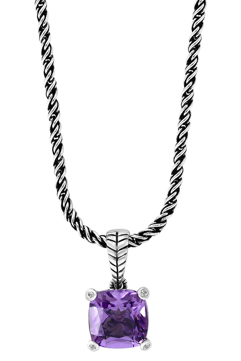 Cushion Cut Amethyst & White Sapphite Pendant Necklace, Alternate, color, PURPLE