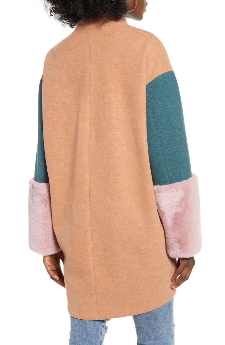 BLANKNYC Out of Office Faux Fur Cuff Coat, Alternate, color, 