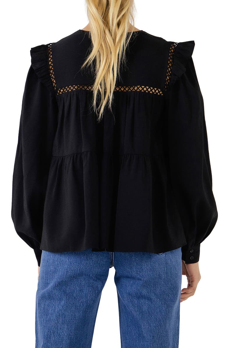 English Factory Lace Inset Puff Sleeve Blouse, Alternate, color,