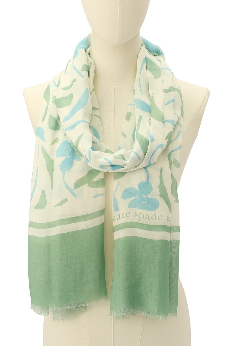painters garden oblong scarf, Alternate, color, GREEN MULTI