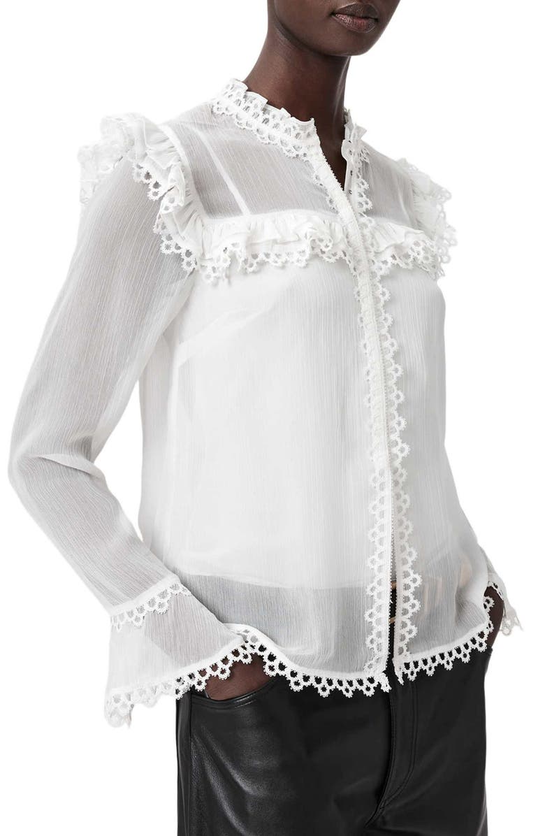 AllSaints Ciara Ruffle Shirt, Alternate, color, Vintage White