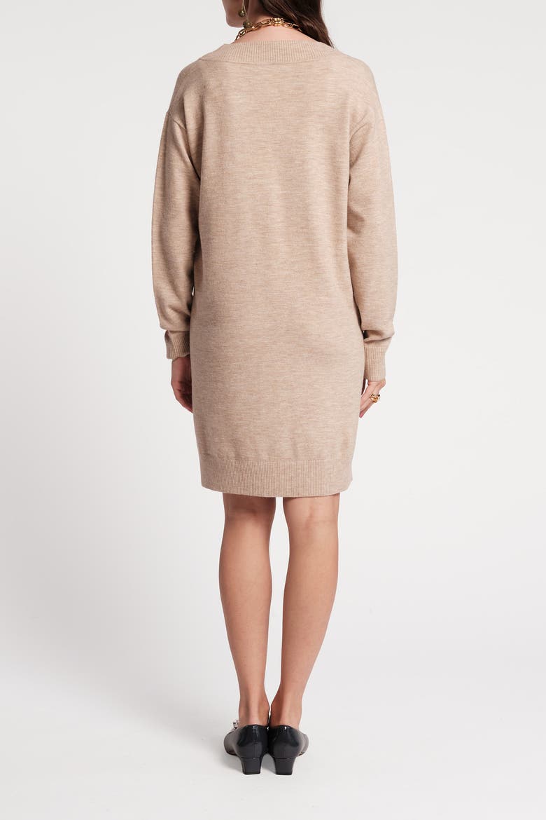 Skye V Neck Dress, Alternate, color, Camel/Navy