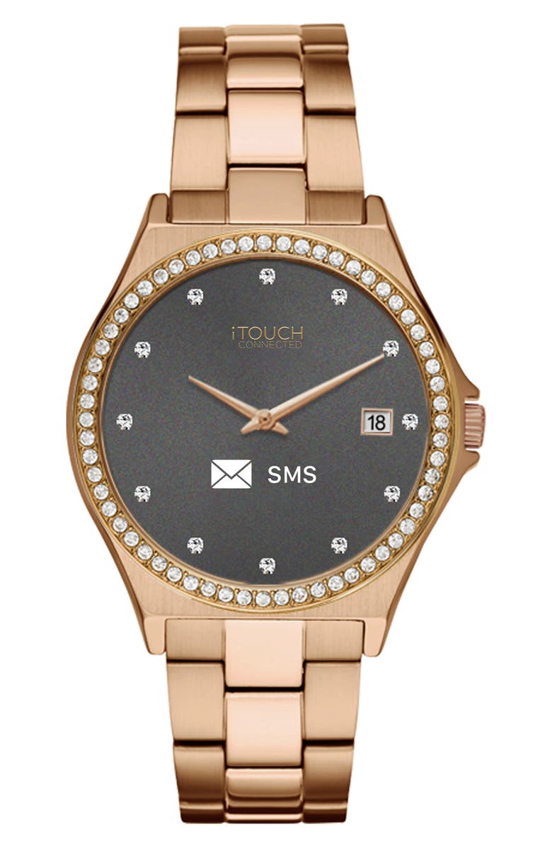 I TOUCH iTouch Connected Hybrid Smartwatch Fitness Tracker: Crystal Case with Rose Gold Metal Strap, 32mm, Main, color, 