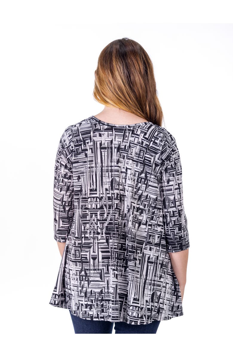 24seven Comfort Apparel Petites Black Print Elbow Length Sleeve Open Cardigan, Alternate, color, Black Multi