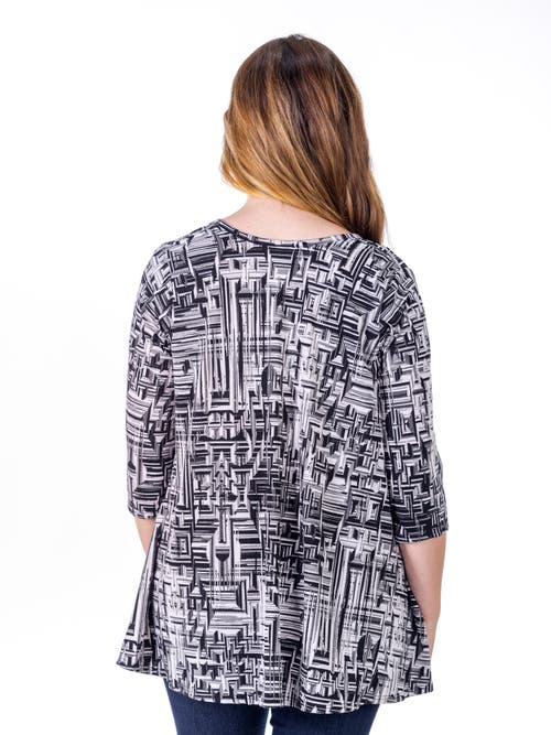 24seven Comfort Apparel Petites Black Print Elbow Length Sleeve Open Cardigan In Multi