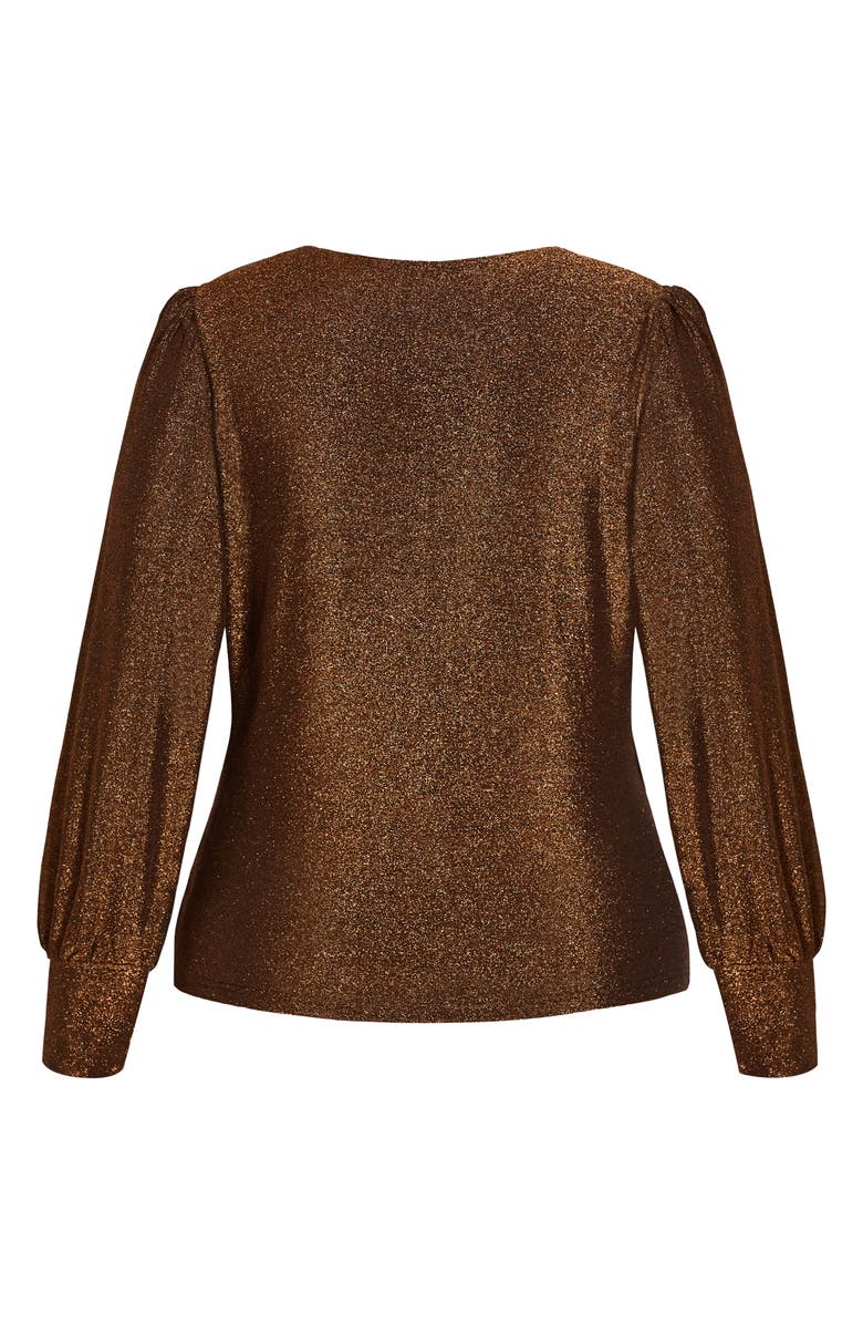City Chic Glowing Shimmer Faux Wrap Top, Alternate, color, Bronze