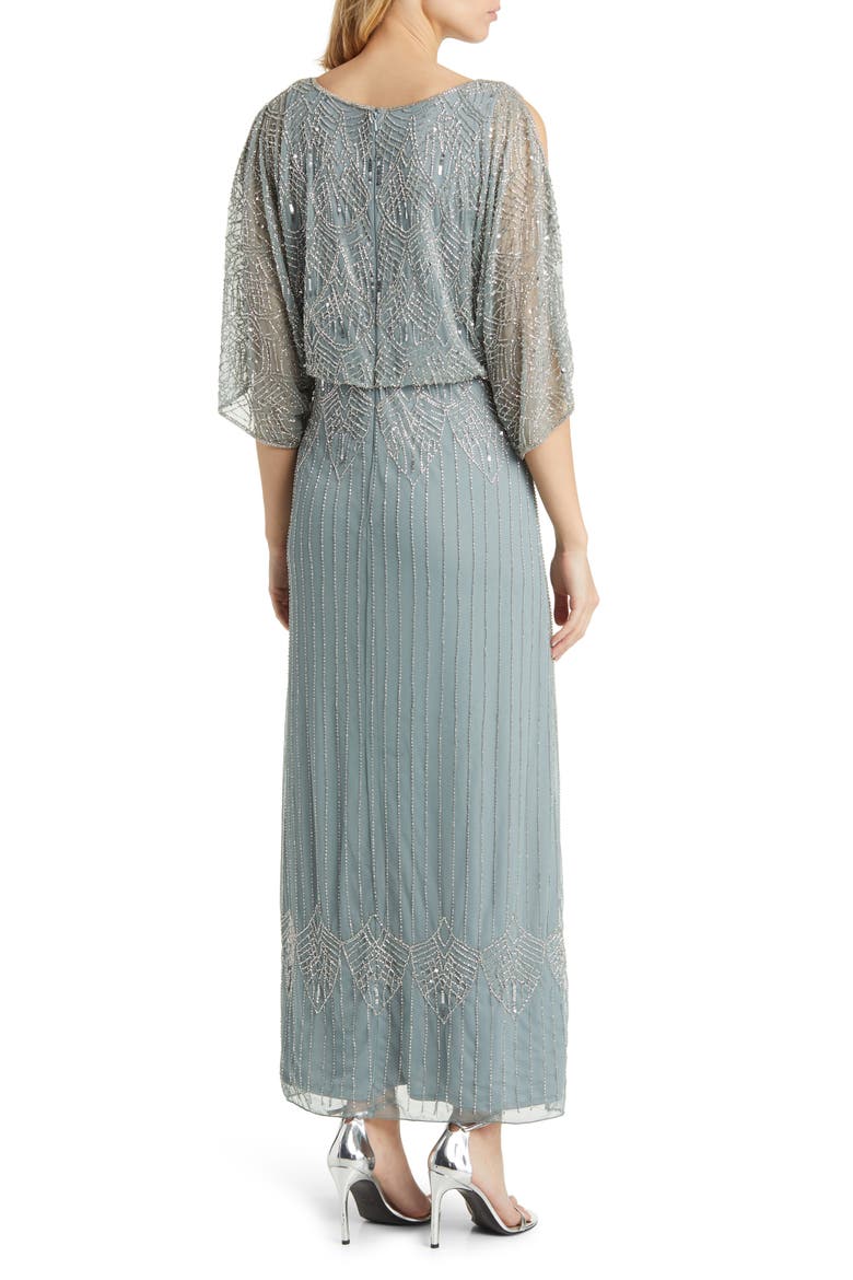 Beaded Cold Shoulder Blouson Cocktail Dress, Alternate, color, TEAL