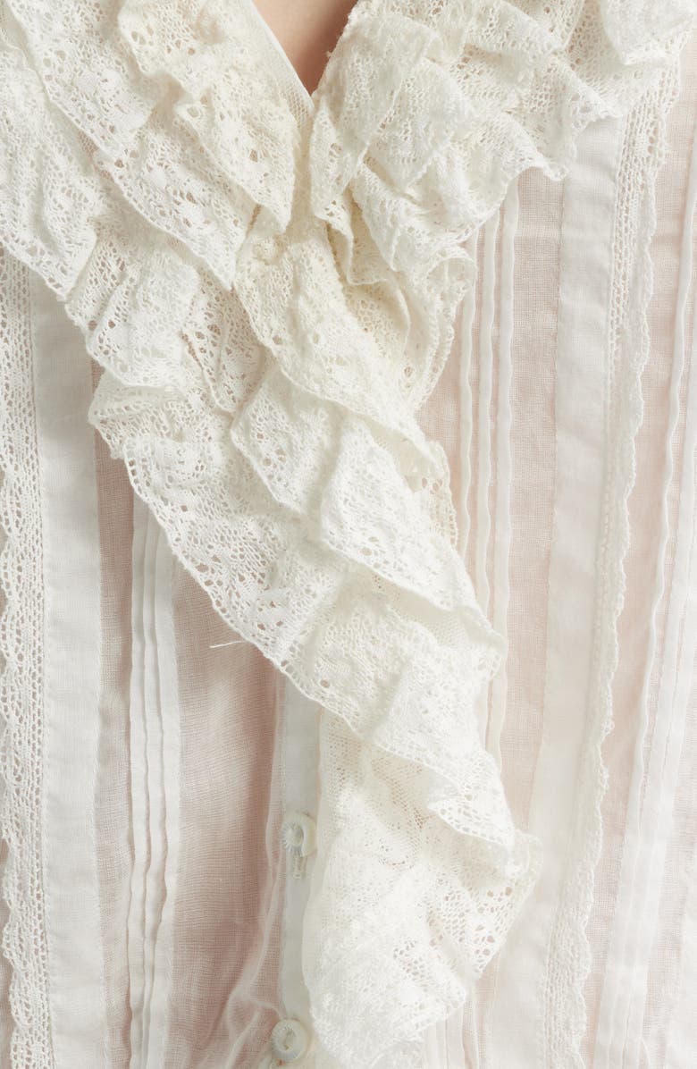 DÔEN Bernadette Pleated Lace Ruffle Trim Top, Alternate, color, Salt