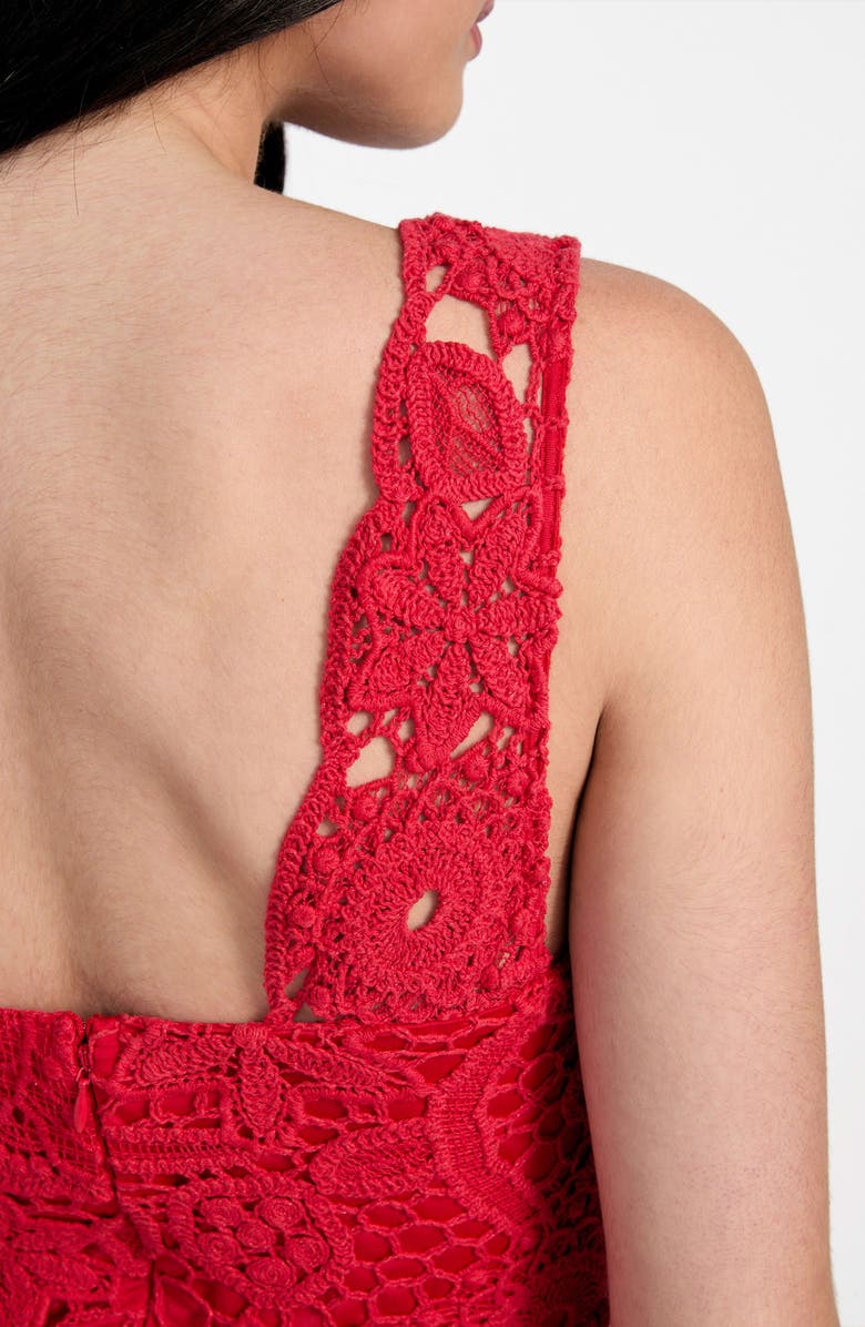 GUESS Rosalia Floral Lace Midi Dress, Alternate, color, Siren Red Multi