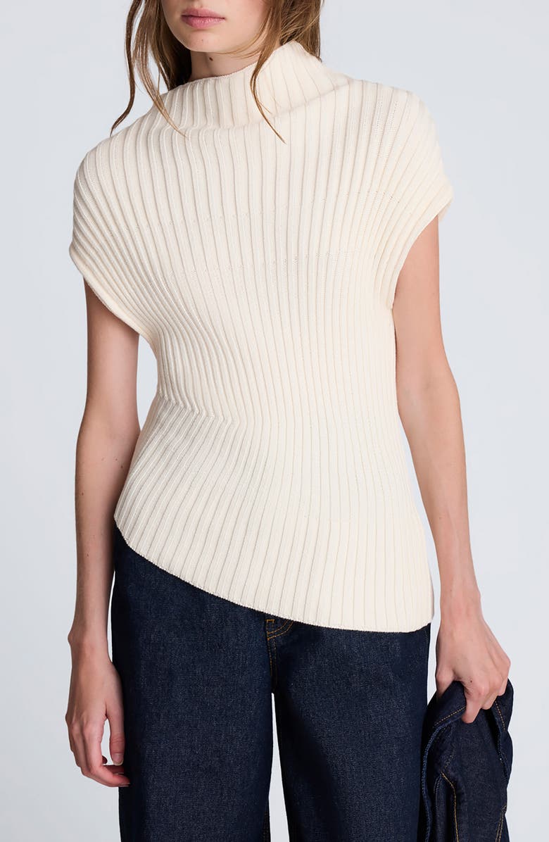 Kenneth Cole Ribbed Mock Neck Asymmetric Hem Top, Main, color, Oyster