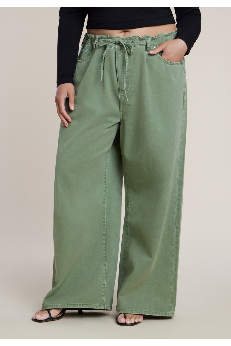 Drawstring Waist Lightweight Wide Leg Jean, Alternate, color, OIL GREEN