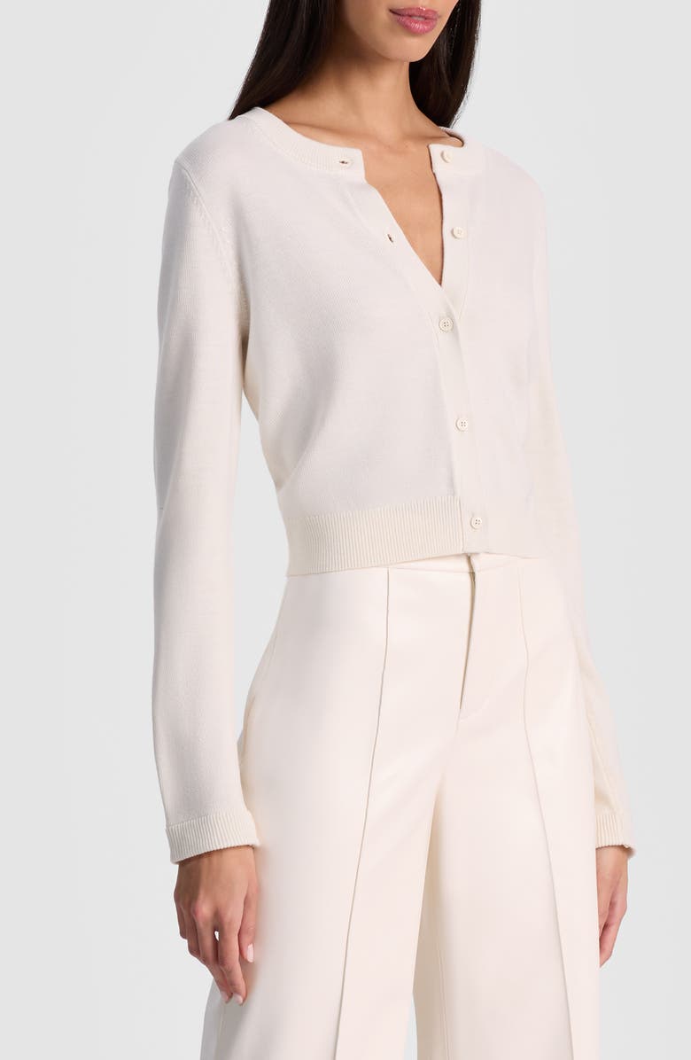 Alice + Olivia Dollie Faux Fur Cuff Wool Cardigan, Alternate, color, Soft White