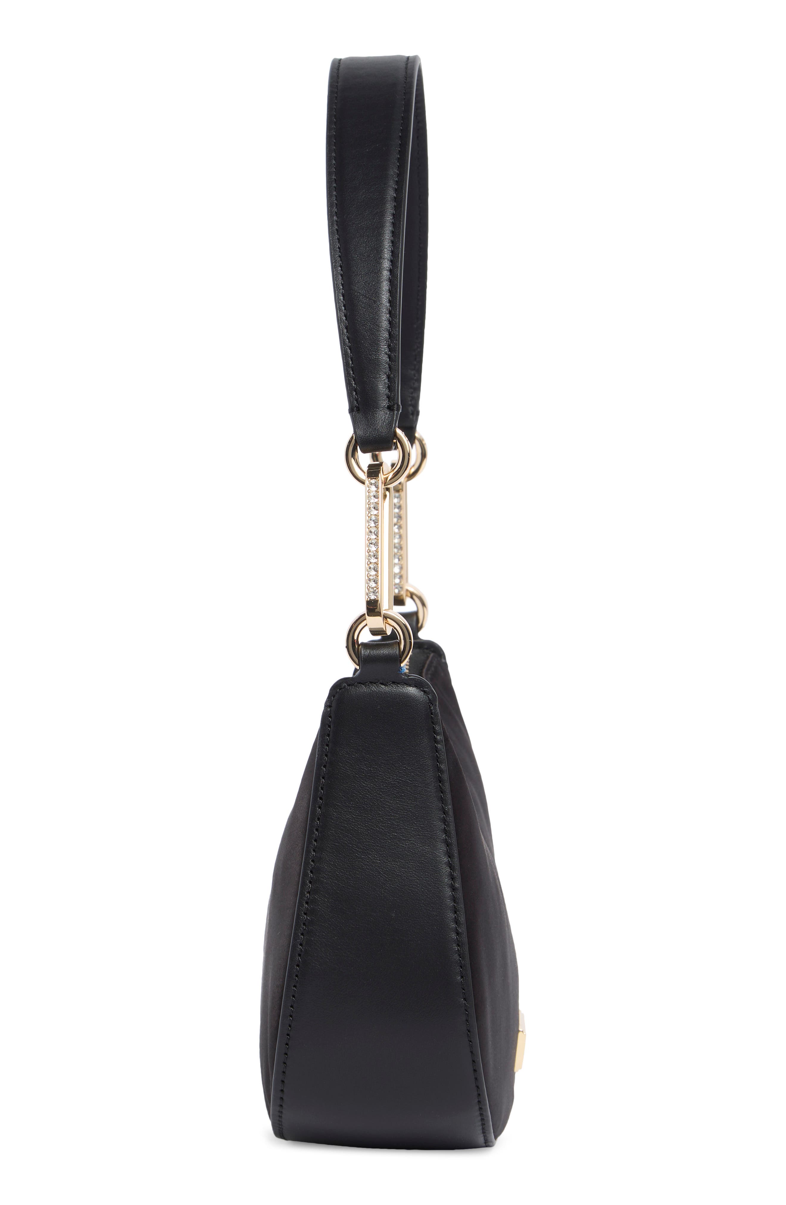 nina satin crystal shoulder bag, Alternate, color, BLACK