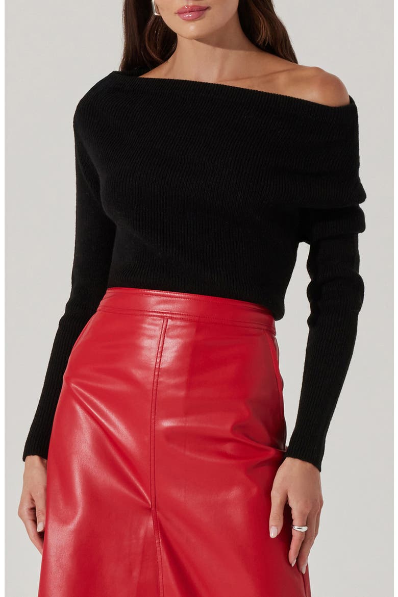 One-Shoulder Rib Sweater, Main, color, BLACK