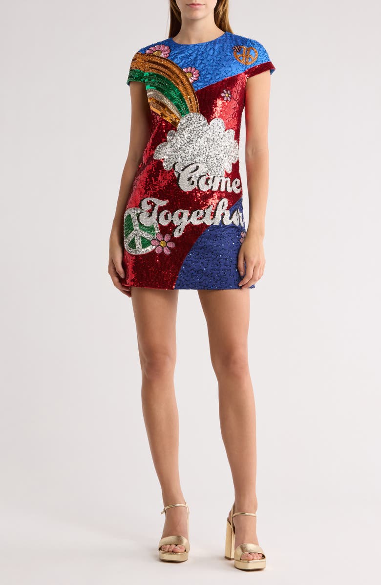Alice + Olivia Clyde Cap Sleeve Sequin Minidress, Main, color, Come Together
