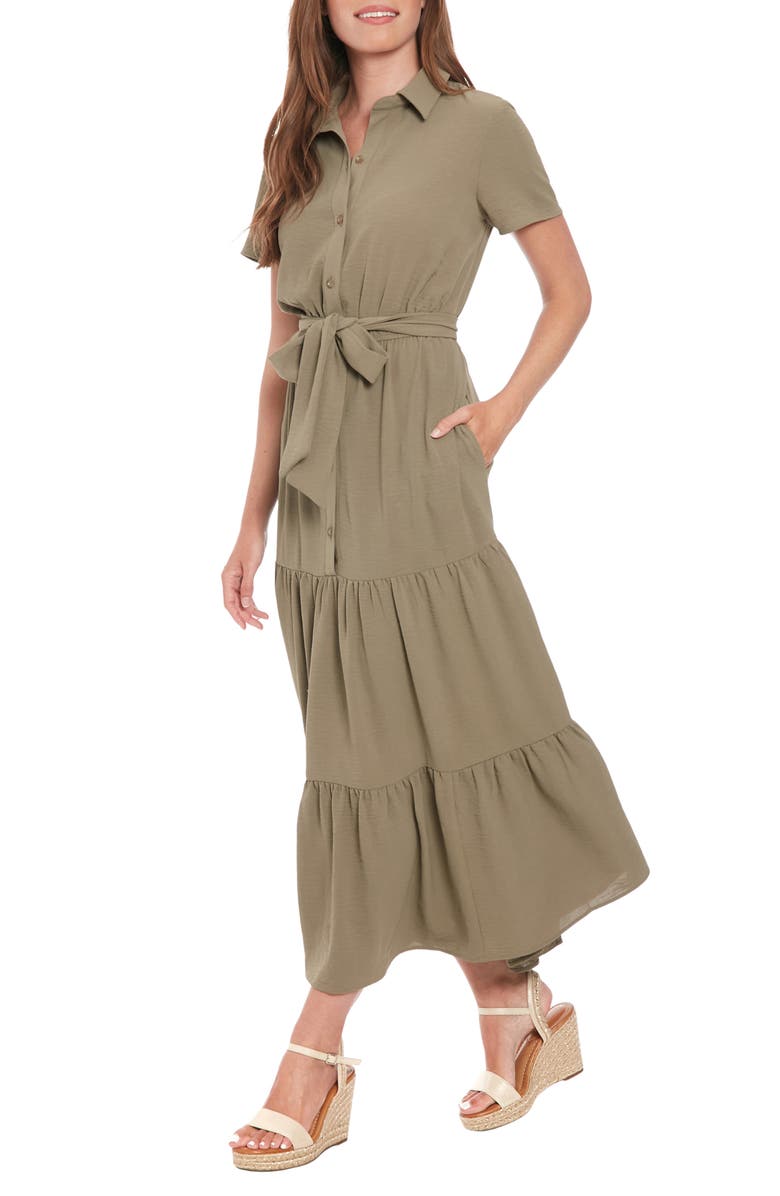 London Times Short Sleeve Tiered Shirtdress, Alternate, color, 