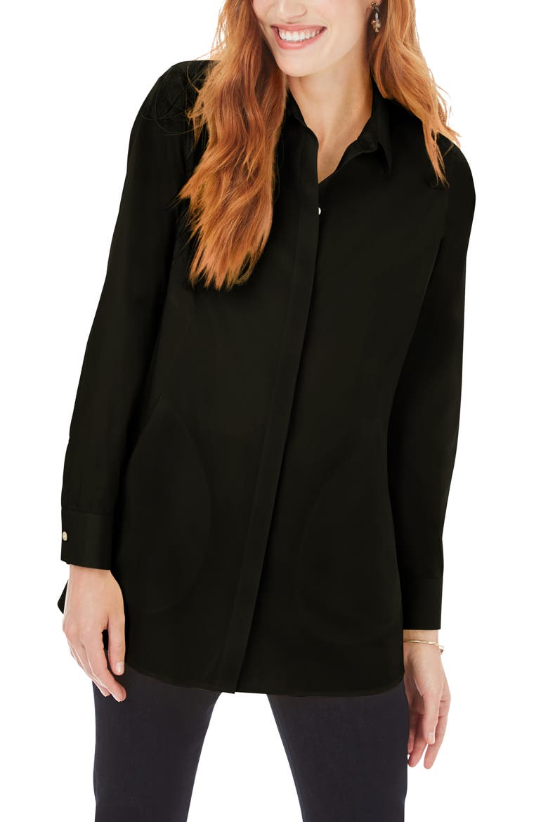 Cici Non-Iron Stretch Tunic Shirt, Main, color, BLACK