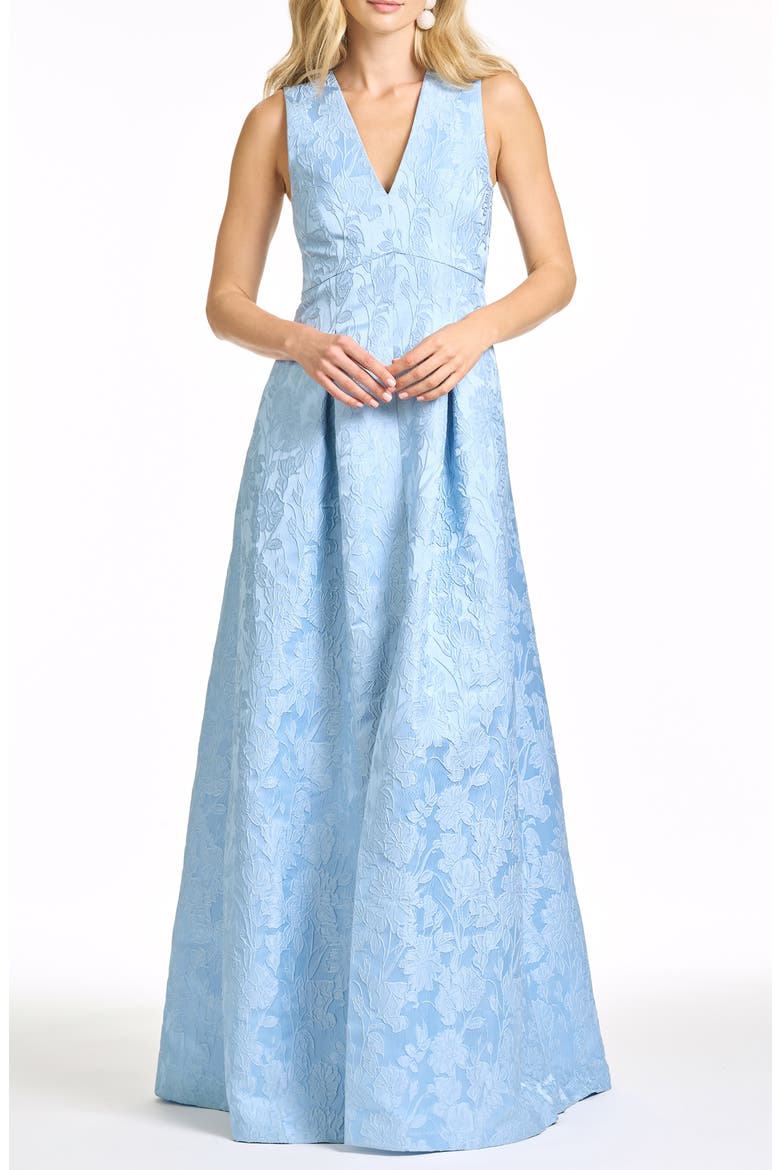 Brooklynne Floral Cloqué Gown, Main, color, ICE BLUE