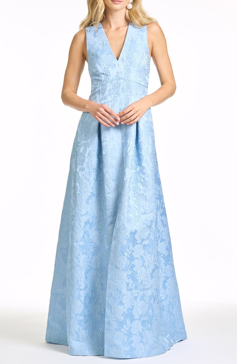 Sachin & Babi Brooklynne Floral Cloqué Gown, Main, color, Ice Blue