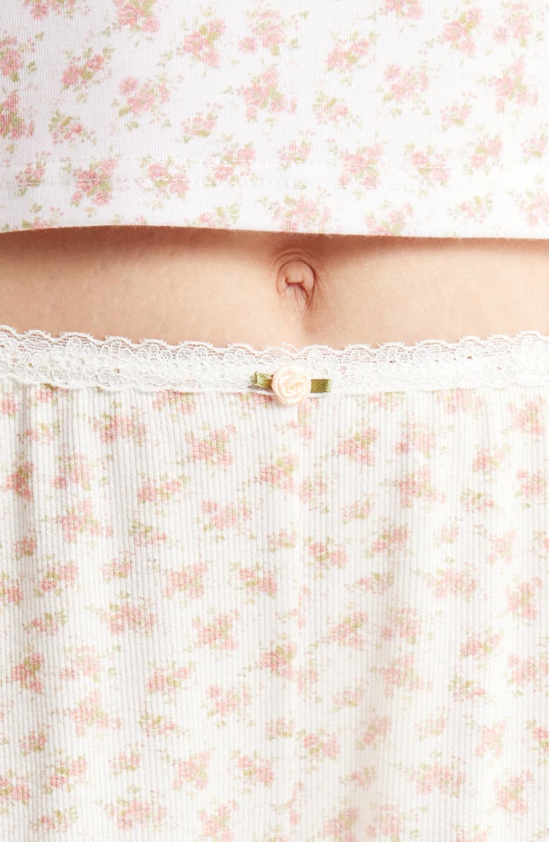 KILO BRAVA Lace Trim Stretch Modal High Waist Shorts, Alternate, color, Ditsy Pink Floral