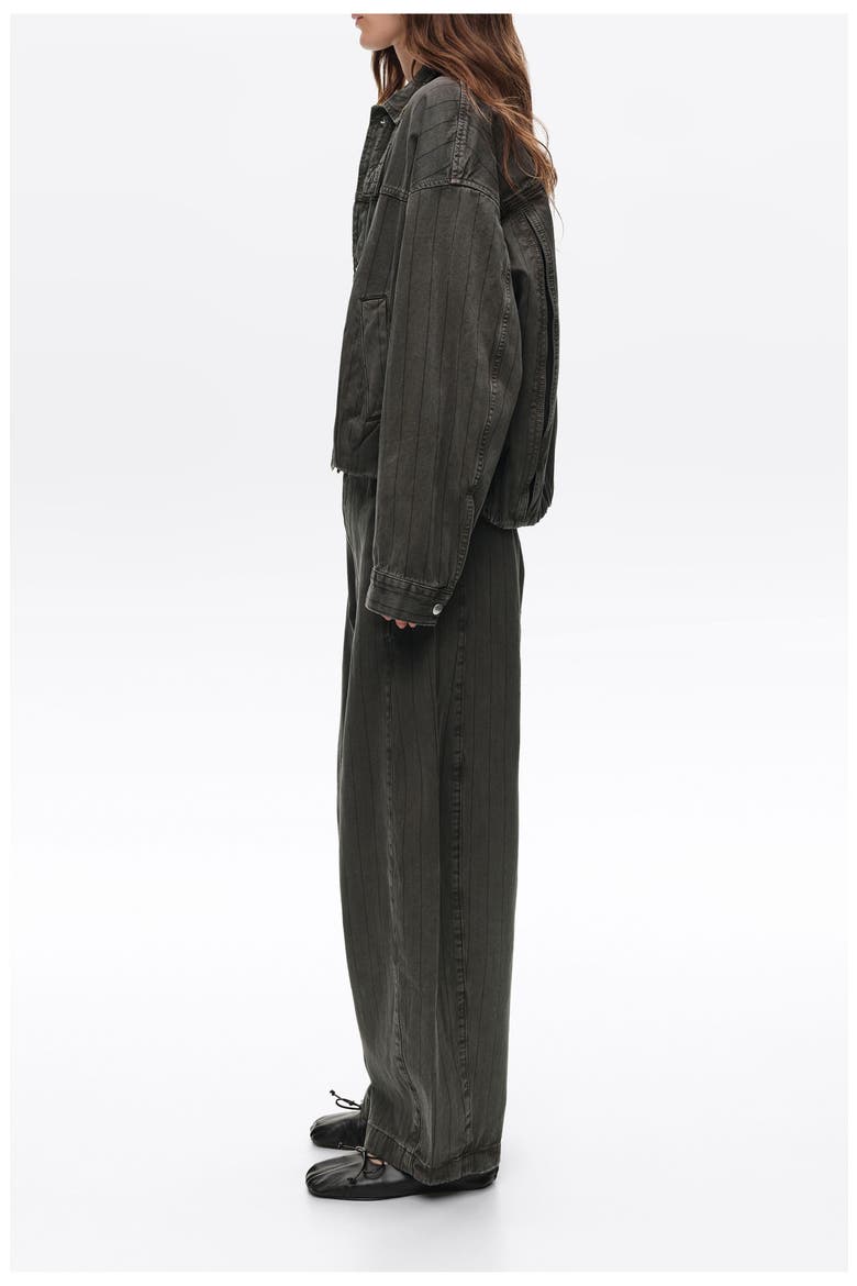 Striped Oversize Denim Jacket, Alternate, color, WASHED BROWN