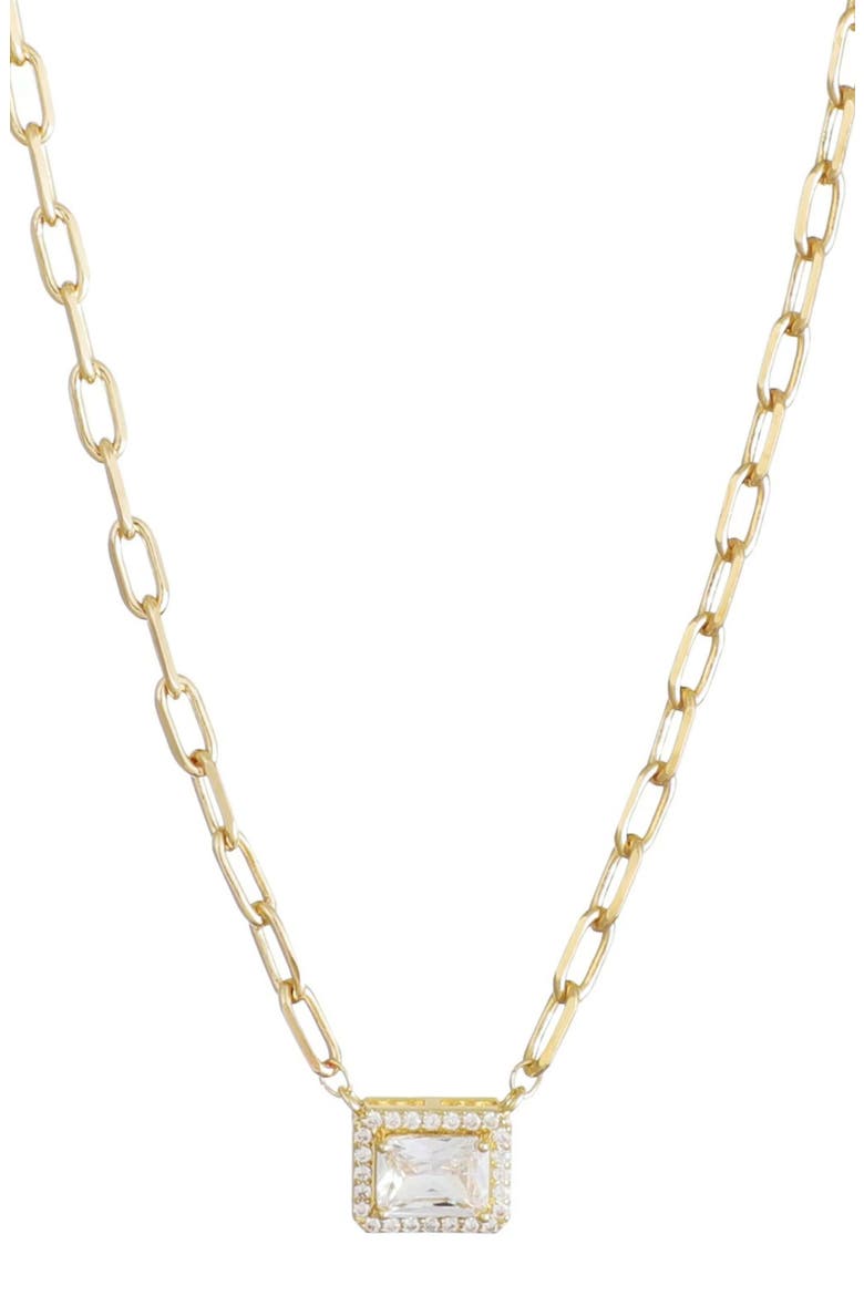 14k Gold Plated Halo Crystal Pendant Necklace, Main, color, GOLD
