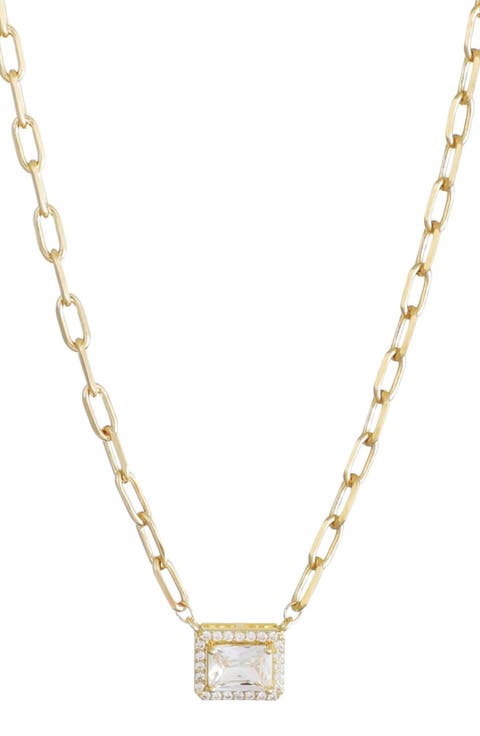 14k Gold Plated Halo Crystal Pendant Necklace