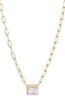 14k Gold Plated Halo Crystal Pendant Necklace