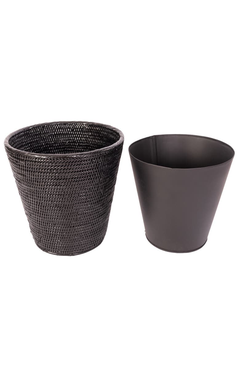 Artifacts Trading Company<sup>™</sup> Artifacts Rattan Round Tapered Waste Basket with Metal Liner, Alternate, color, Tudor Black