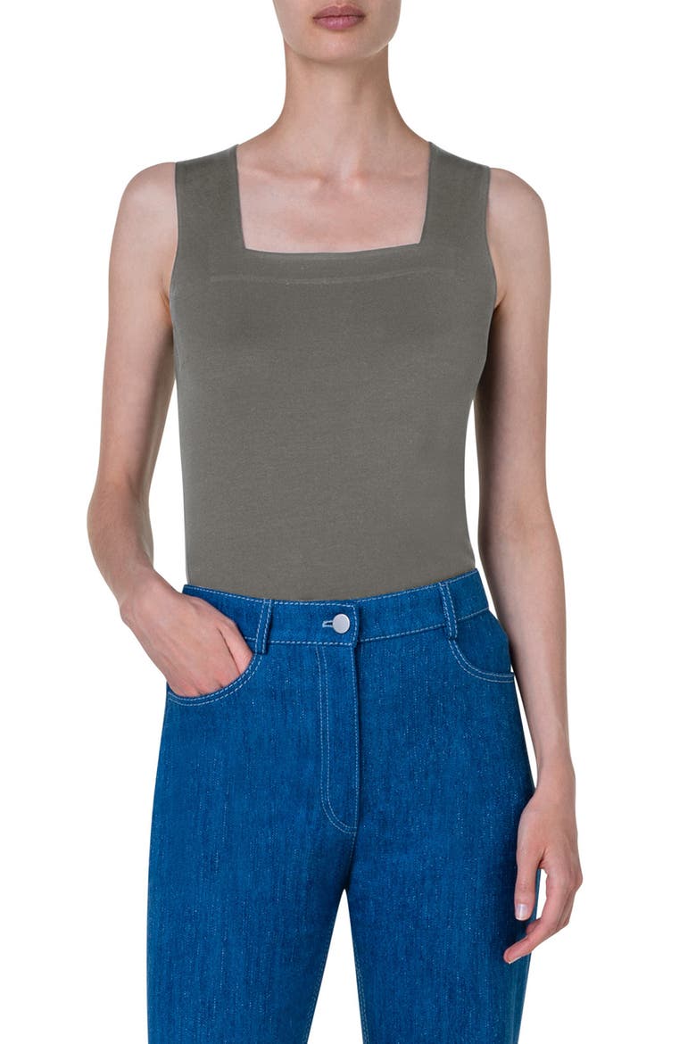 Square Neck Knit Tank Top, Main, color, SAGE