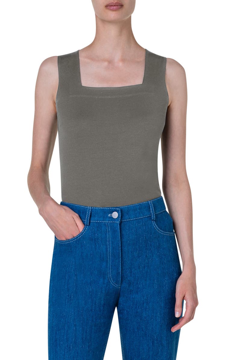 Akris punto Square Neck Knit Tank Top, Main, color, 