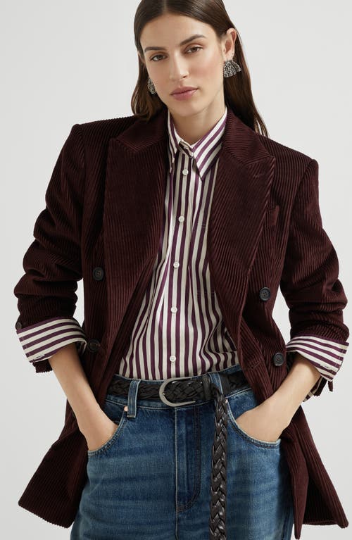 Brunello Cucinelli Oversized Double-breasted Cotton-corduroy Blazer In Burgundy