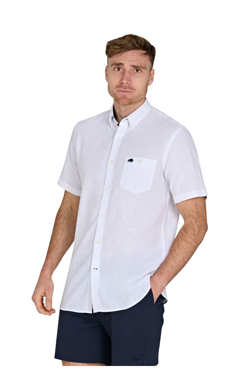 Raging Bull Short Sleeve Linen Blend Shirt, Alternate, color, White