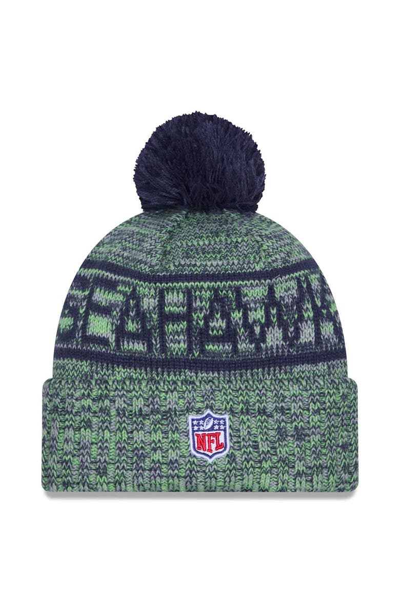 New Era Men's New Era Neon Green Seattle Seahawks 2025 Sideline Cold Weather Cuffed Knit Hat with Pom, Alternate, color, Neon Green