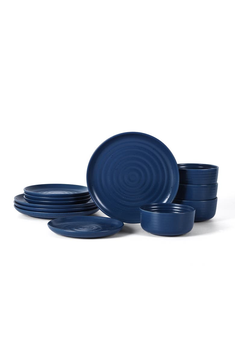 Ion Stoneware 12-Piece Dinnerware Set, Main, color, Blue