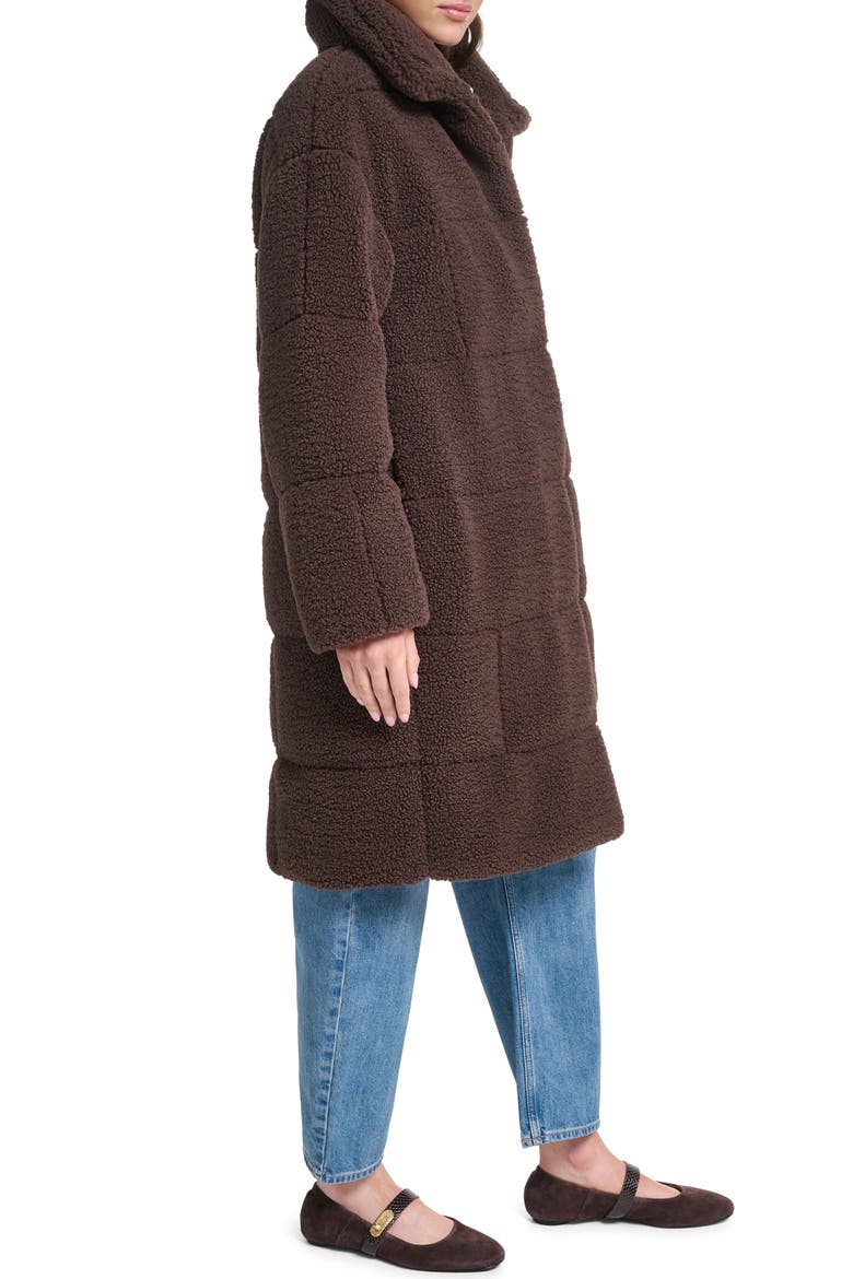 Quilted Fleece Long Teddy Coat, Alternate, color, JAVA