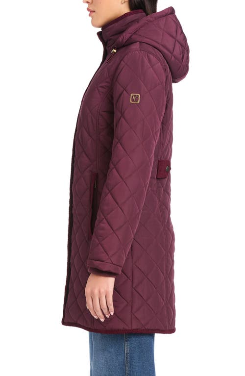 Vince Camuto Water Resistant Quilted Coat With Removable Hood In Burgundy