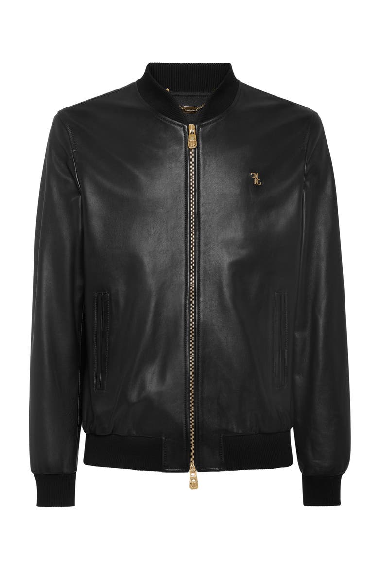Basic Leather Bomber Men, Main, color, black