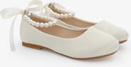 Kailee P Harper Satin Flower Girl Flats with All Pearls Ankle Strap