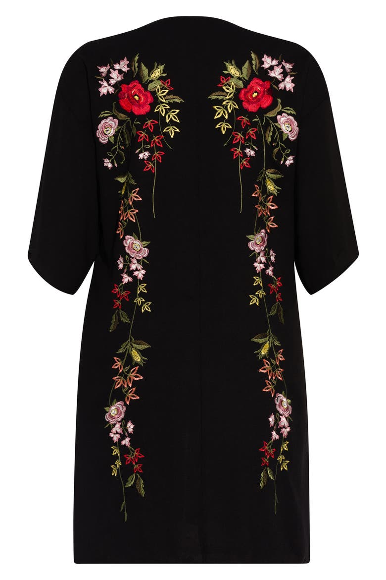 Winter Zen Floral Embroidery Open Long Jacket, Alternate, color, BLACK