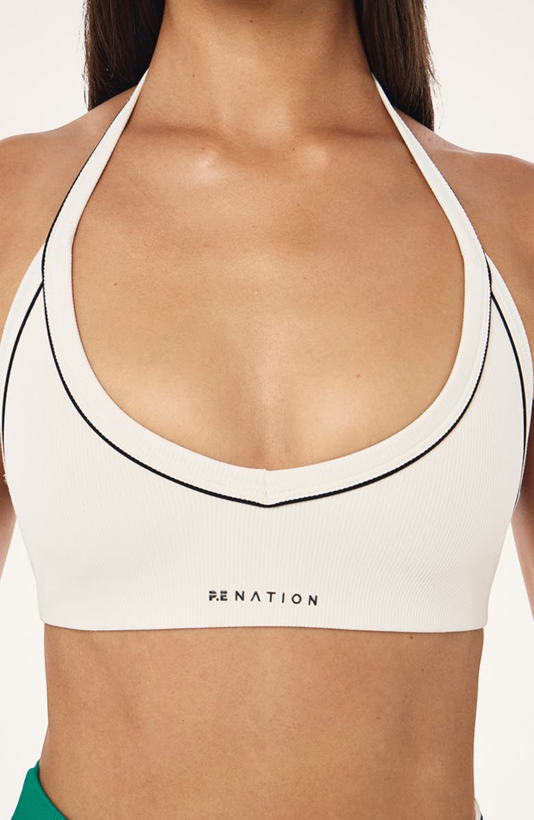 P.E Nation Layback Halter Rib Sports Bra, Alternate, color, Whisper White